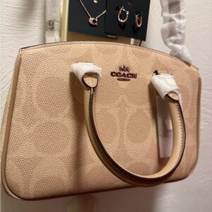 Coach Tan Signature Satchel and Jewelry 3-piece bundle
